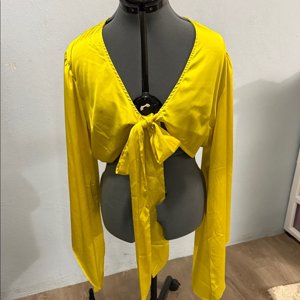 AKIRA Yellow Tie-Front Blouse